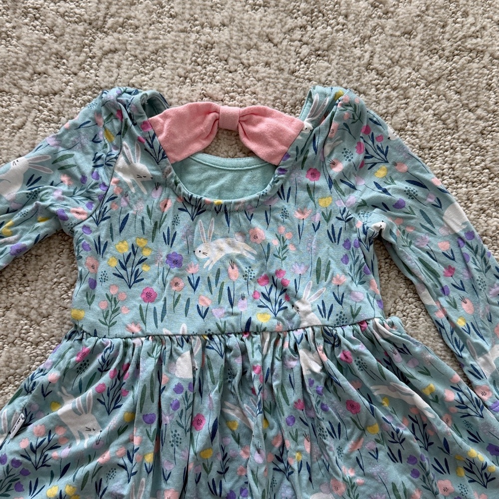 Little Sleepies Bunny Blossom Bow Back Skater Dress with Bodysuit - Picture 3 of 5
